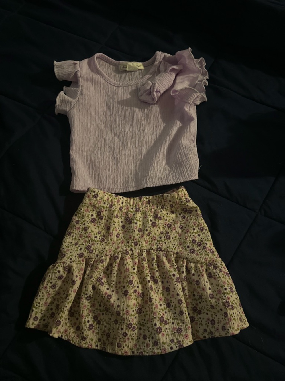 Lilac Ruffle Sleeve Top with Floral Tiered Skirt
